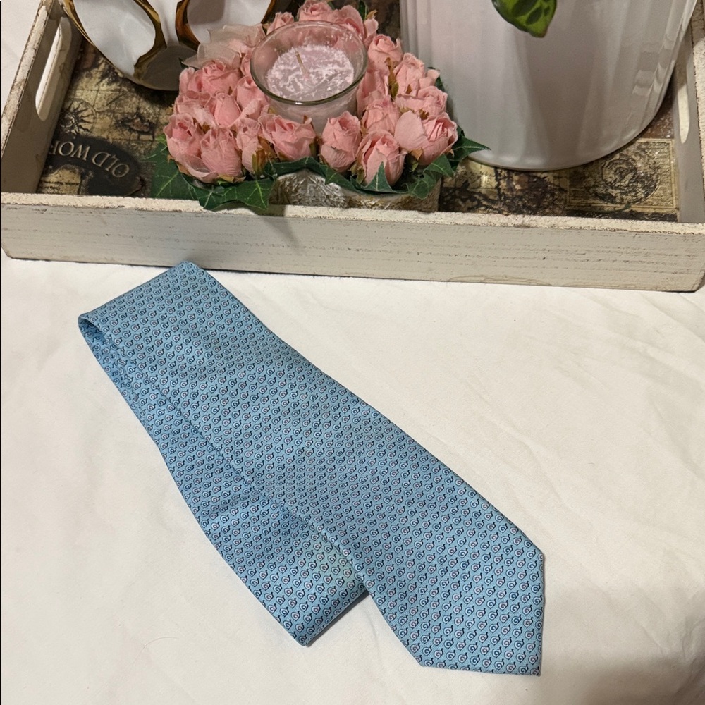 Hermes Light Blue Patterned Silk Tie